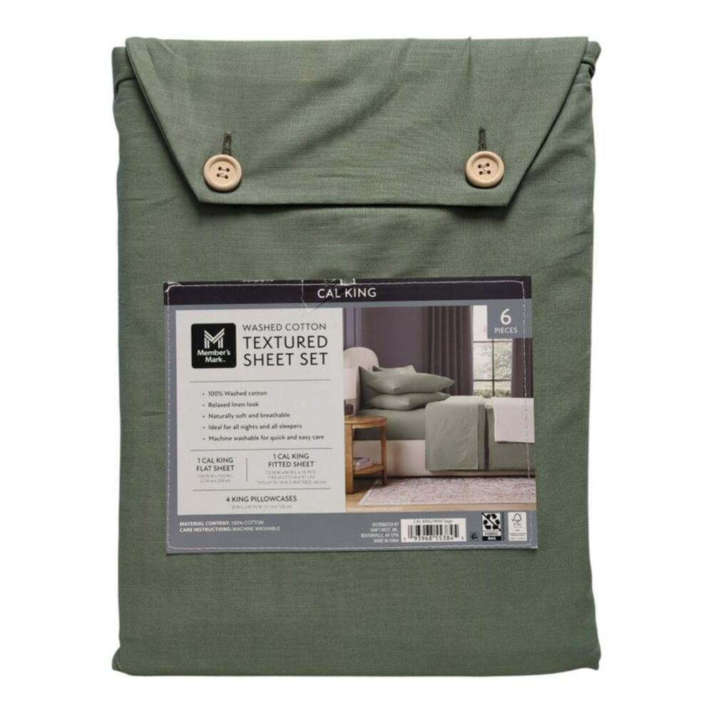 Member's Mark Washed Cotton Textured Sheet Set, California King - Green